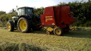 Baling haylage with John Deere 7530 and new Holland 648 baler [upl. by Nannerb]