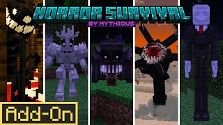 Horror Survival AddOn  Full Showcase All Scary Mobs  Minecraft Bedrock AddOn [upl. by Soni]