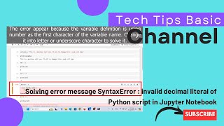 Solving error message SyntaxError  invalid decimal literal of Python script in Jupyter Notebook [upl. by Claiborne]