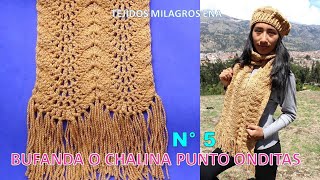 Como tejer la Bufanda N° 5 o Chalina a crochet en punto Ondas paso a paso muy Fácil y rápido [upl. by Enilraep94]