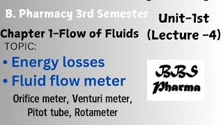 Energy Losses Fluid Flow Meter Unit1st Pharmaceutical Engineering B Pharmacy 3rd Sem [upl. by Munroe]