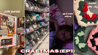 CRAFTMAS EP 1 yarn run  crocheting christmas gifts start my junk journal with me [upl. by Yekcim]