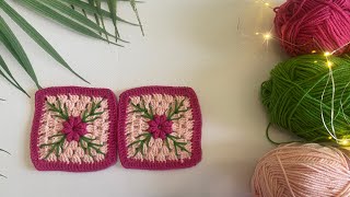 Çiçekli Kare Motif Yapımı 🌸 Beautiful Floral Crochet Motif Making [upl. by Tingley966]