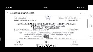 JNTUK Summer and winter vacations academic calendar 20212022  JNTUK VACATIONS UPDATES [upl. by Eikcor865]