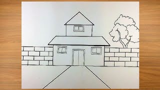 House Scenery Drawing🏠Ghar ka chitra🏠Easy to Drawing and Painting [upl. by Salb149]