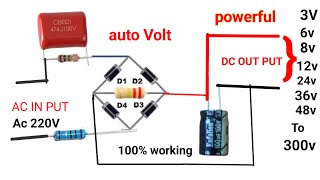 How to make auto volt convert 220v ac to dc 3v 6v8v 12v 24v 36v 48v to 300v Dc 100 working [upl. by Asoramla390]