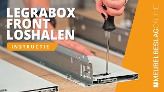 Blum Legrabox frontbevestiging uit ladezijkant halen  MEUBELBESLAGONLINE [upl. by Nileuqaj]