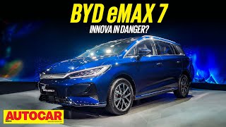 BYD eMAX 7 launched  Innova in danger  Price design features  Walkaround  Autocar India [upl. by Knitter]