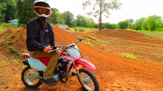 First Ride on NEW 2021 CRF110F at BackYard Pit Bike Track [upl. by Beekman]