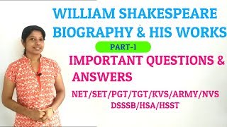 William Shakespeare PART1 Life and works FOR UGC NET ENGLISHDSSBSET ENGLISHTGTPGT ENGLISH [upl. by Lanita]