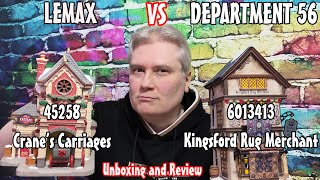 LEMAX 45258 Cranes Carriages VS DEPARTMENT 56 6013413 Kingsford Rug Merchant  Unboxing and Review [upl. by Zela]