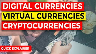 Difference between digital currencies virtual currencies and cryptocurrencies Easy explanation [upl. by Yorel825]