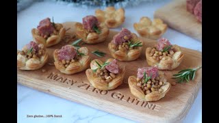 Idea per Capodanno Cestini di Pasta Sfoglia con cotechino e lenticchie [upl. by Anecusa]