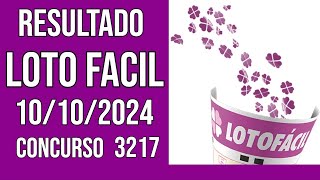 LOTO FACIL hoje  10102024  Resultado concurso 3217 [upl. by Eirlav406]