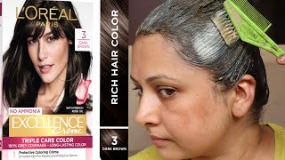 Loreal Paris excellence Hair Color Shade Dark Brown for grey hair at home  Kaur Tips [upl. by Nevai]