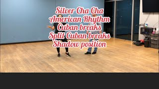 Silver American Rhythm Cha cha  Cuban breaks split Cubans shadow position  class 2 [upl. by Necaj399]