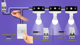 Instalación de tres Lamparas en paralelo controladas con Interruptor Simple  bombillos focos [upl. by Assirroc]