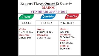 Rabaturf  Rapport Maroc Tiercé Quarté Et Quinté  Vincennes R1 Vendredi  29092017 l [upl. by Nil550]