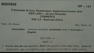 2nd semester Bcom Business Ethics Question paper 20212022 [upl. by Mort943]