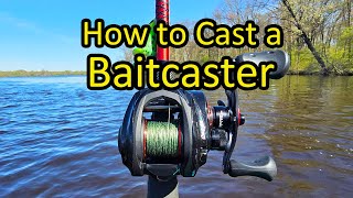 How to Cast a Baitcasting Fishing Rod and Reel  Baitcaster for Beginners [upl. by Mailand]