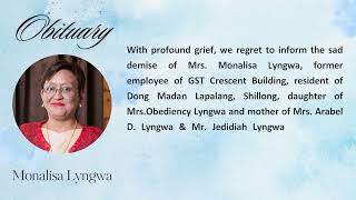 Obituary  Monalisa Lyngwa passed away [upl. by Selwyn]