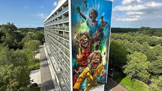 Making an HUGE painting on a flat in Zwolle Netherlands [upl. by Aleak]