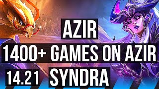 AZIR vs SYNDRA MID  1400 games 610  KR Grandmaster  1421 [upl. by Dinah358]