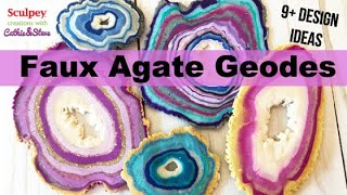 How to Make Faux Agate Geode Slices with Sculpey III Polymer Clay  9 Project Ideas [upl. by Adkins]