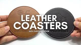 Promotional Custom Logo Debossed PU Leather Coasters for Restaurants and Hotels etc [upl. by Aimak]