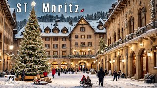 ST MORITZ 🇨🇭🎄❄️A Magical Christmas Evening Walk Tour in St Moritz Switzerland❄️4K 50p [upl. by Aiva992]