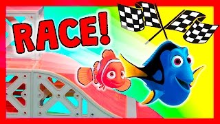 FINDING DORY Pixar Nemo  Bailey Dory Racers TheEngineeringFamily Funny Toys Video [upl. by Ossy]