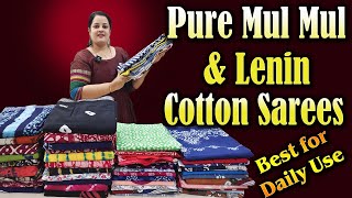 Latest Pure Mul Mul Cotton and Lenin Cotton Sarees  Best for Daily Use  Colours Overload Sarees [upl. by Ginni]