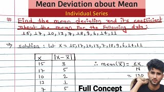 find mean deviation about mean and its coefficient for individual Series Mean Deviation Arya [upl. by Ydnal]