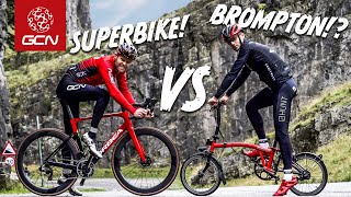 Can A Folding Bike Climb Superbike Vs Brompton Challenge [upl. by Hamner811]