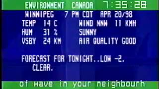 Winnipeg  Environment Canada weather channel April 20 1998 [upl. by Aliehs]