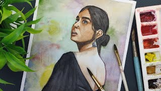 Easy Watercolor painting portrait  Timelapse video [upl. by Eidoow311]