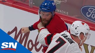 Shea Weber amp Brady Tkachuk Drop The Gloves After Tussle [upl. by Staci]