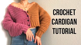 EASY Crochet Cardigan Tutorial  DIY Cropped Cardigan [upl. by Marozik277]