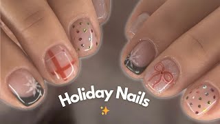 Holiday NAILS ✨4 Gel Polish Nail Art Designs  Snowflake  Plaid [upl. by Gresham]