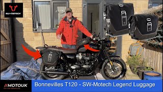 Fitting luggage to the Bonneville T120 SWMOTECH  Legend Gear  MotoUK [upl. by Oisangi]