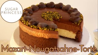 Cremige MozartTorte mit SchokoNougatSahne und MarzipanQuarkCreme  Rezept von Sugarprincess [upl. by Gnus]