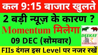 कल 915 बाजार खुलते Nifty Prediction For Tomorrow Banknifty Monday 09 December Market Prediction [upl. by Anilag]