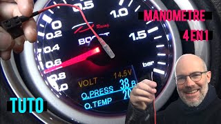 Mano Depo Racing 4 en 1 Pression et Température dhuile Manomètre Turbo et voltmètre  Montage TUTO [upl. by Yesnikcm]