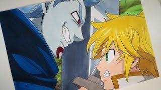 Drawing Meliodas vs Bellion From The Seven Deadly Sins The Movie [upl. by Omocaig]