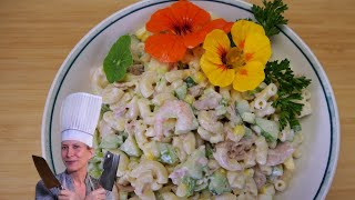 Recette de salade de pâtes crémeuse avec sauce maison🌽🍤🐟 [upl. by Lirrehs]