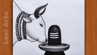 How to Draw Lord Mahadev Shivling Pencil drawing  with Nandi Baba  Easy God drawing  Lavi Arts [upl. by Areval964]