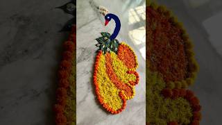 Beautiful peacock shaped decoration idea using real flowers ♥️🦚youtubevideos shortvideo rangoli [upl. by Floria]