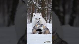 Heartwarming Moment Arctic Fox Smooches Two Adorable Baby Foxes – Cute Animal Love [upl. by Erelia]