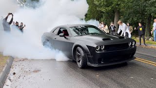 WIDE BODY SRT HELLCAT CHALLENGER SUPERCHARGER amp EXHAUST SOUND BURNOUT [upl. by Carisa]