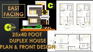 25x40 FOOT EAST FACING DUPLEX HOUSE PLAN amp 3D FRONT DESIGN [upl. by Sussman]